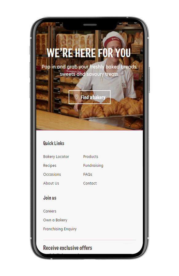 Find a Bakery Page View on Phone Display