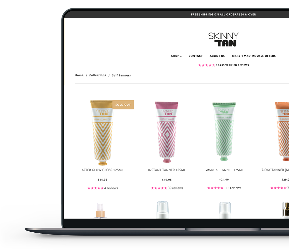 Skinny Tan Website on Desktop View