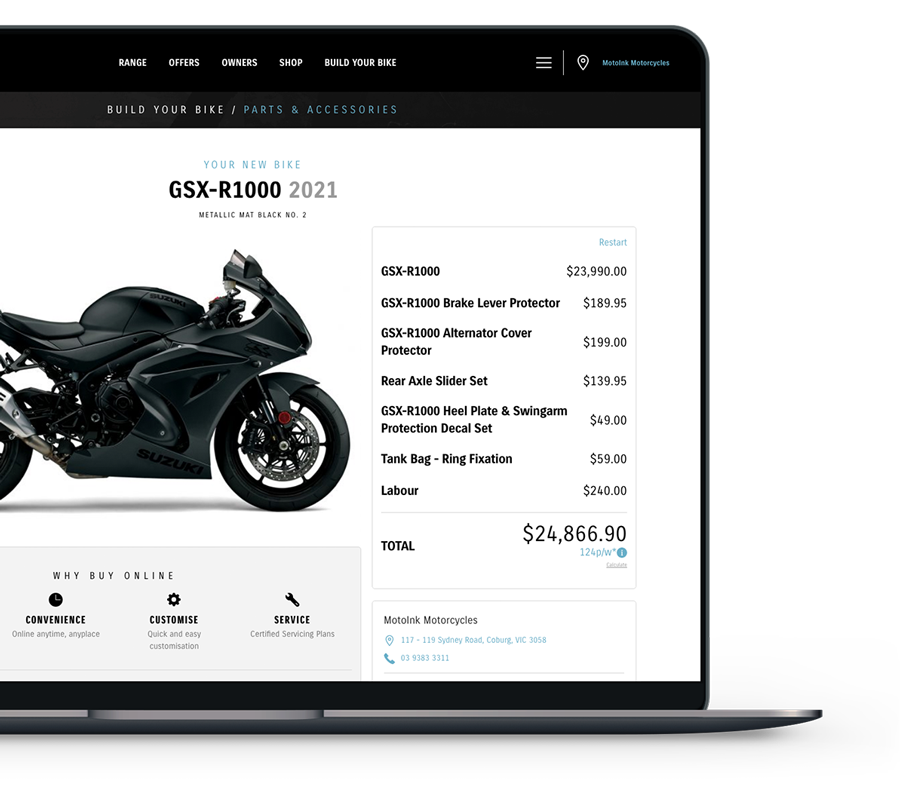 Suzuki eCommerce on Desktop View