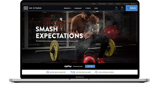 Fitness eCommerce Website Development Homepage Layout on Phone
