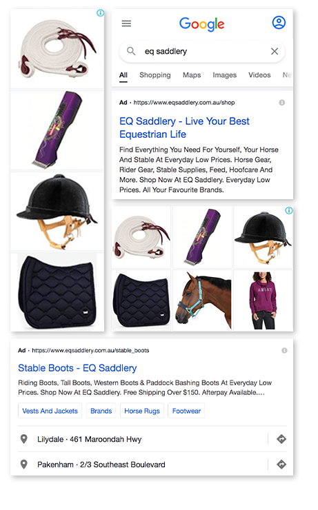 EQ Saddlery Google Ads Layouts